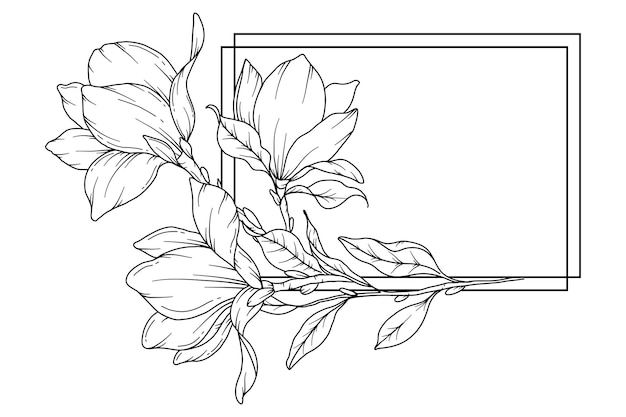 Magnolia Line Art Kwiatowe Ramki I Bukiety Kwiatowa Linia Art