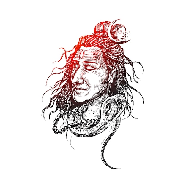 Maha Shivratri - Happy Nag Panchami Lord Shiva - Plakat, Ręcznie Rysowane Szkic Wektor Ilustracja.