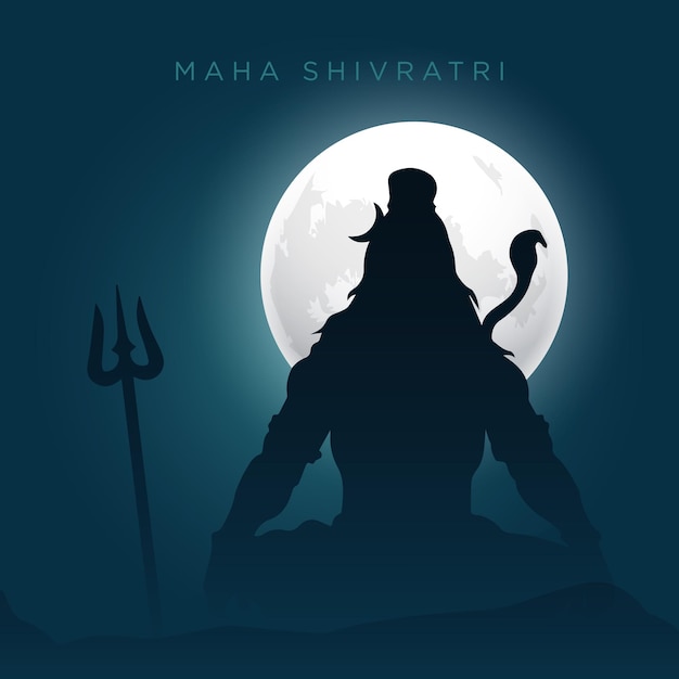 Plik wektorowy maha shivratri z sylwetką shivling lingam moon night sky.