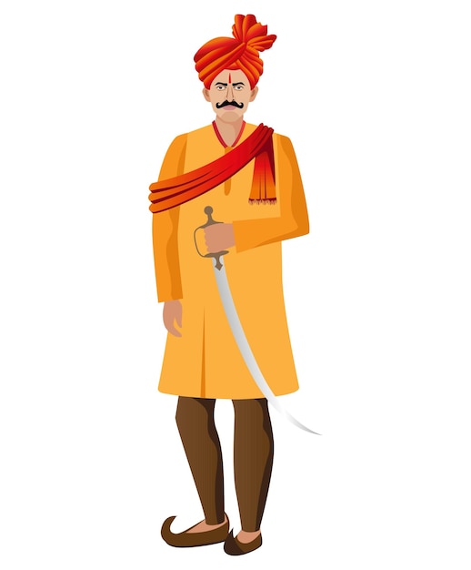 Maharashtrian Hindu Mężczyzna Stojący Z Mieczem I Feta Izolowany