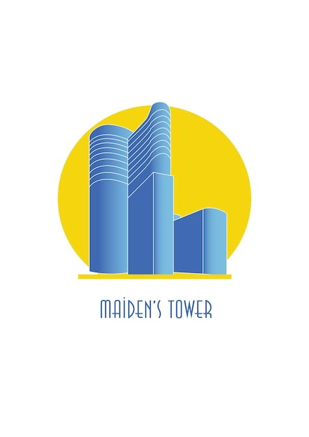 Maiden Tower Baku Płaski Wektor Ilustracja Punkt Orientacyjny