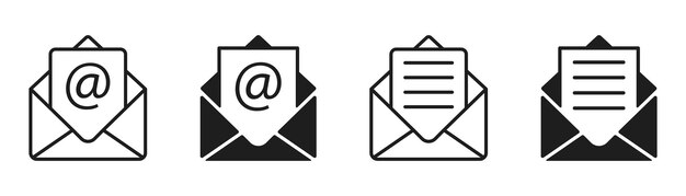 Mail or email icon set Envelope symbol with letter sign Vector illustration