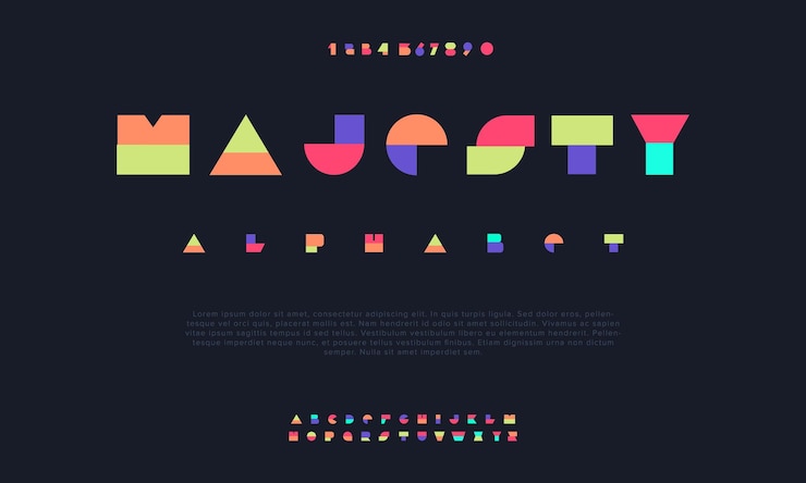 Wektor majesty kreatywny geometryczny nowoczesny miejski alfabet czcionka cyfrowa abstrakcyjna futurystyczna moda prosta