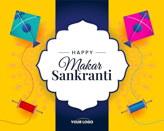 Makar Sankranti z latawcami żółty mandala festiwal wektor tła