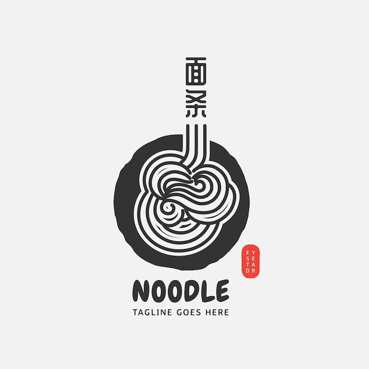 Wektor makaron i ramen logo projekt wektor szablon chińskie tłumaczenie tekstu noodle vector illustration