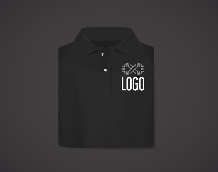Wektor makieta czarnej złożonej koszulki polo z logo do reklamy na białym tle