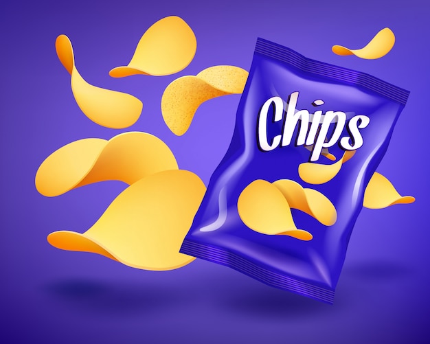 Makieta Pakietu Blue Chips Z żółtymi Chrupiącymi Przekąskami, Koncepcja Reklamy