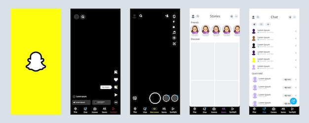 Plik wektorowy makieta snapchata logo snapchata ustaw ekran snapchata w mediach społecznościowych i szablon interfejsu sieci społecznościowej przycisk snapchata ilustracja wektorowa redakcja