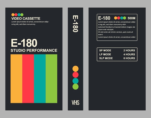 Makieta Szablonu Wektora Czarnej Okładki Kasety Vhs W Stylu Retro Lat 90. 80
