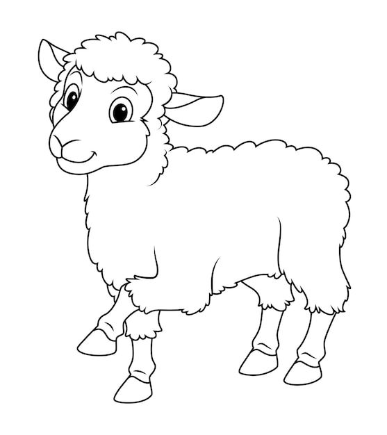 Mała biała owca kreskówka ilustracja BW