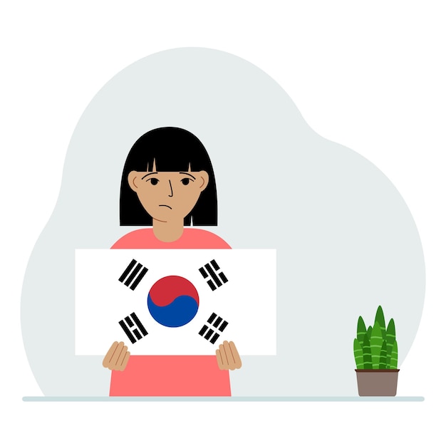 Mała Dziewczynka Trzyma Flagę Korei Południowej Koncepcja Demonstracyjnego święta Narodowego, Dnia Niepodległości Lub Patriotyzmu Narodowość