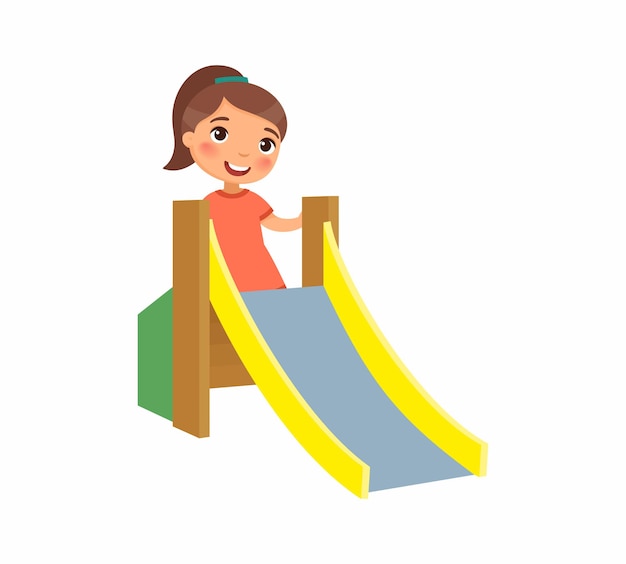 Plik wektorowy mała dziewczynka wspina się na zjeżdżalnię dla dzieci koncepcja letnich wakacji i rozrywki