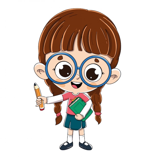 Plik wektorowy mała dziewczynka z książką i ołówkiem.