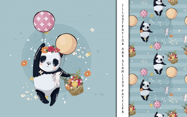 Mała Panda Z Balonami Ilustracyjnymi Dla Dzieciaków