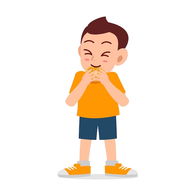 Plik wektorowy małe dziecko je kwaśną cytrynę i wykazuje zabawny wyraz twarzy.