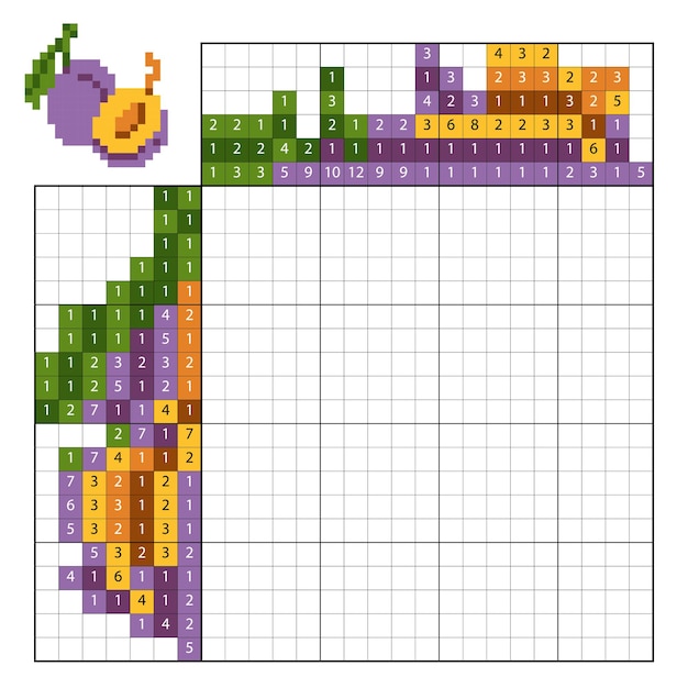 Malowanie Po Numerach (nonogram), Gra Edukacyjna Dla Dzieci, śliwka
