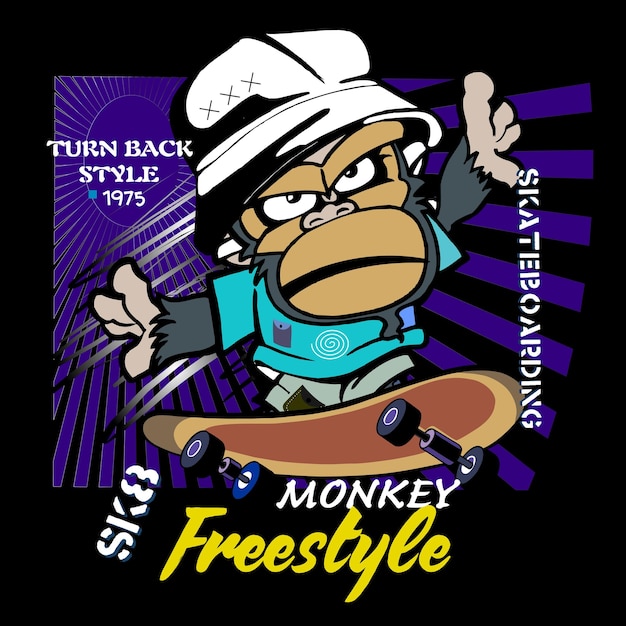małpa freestyle slogan tee graficzna typografia do druku t shirt ilustracji wektorowych