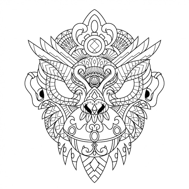 Plik wektorowy małpa mandala zentangle ilustracja w stylu liniowym