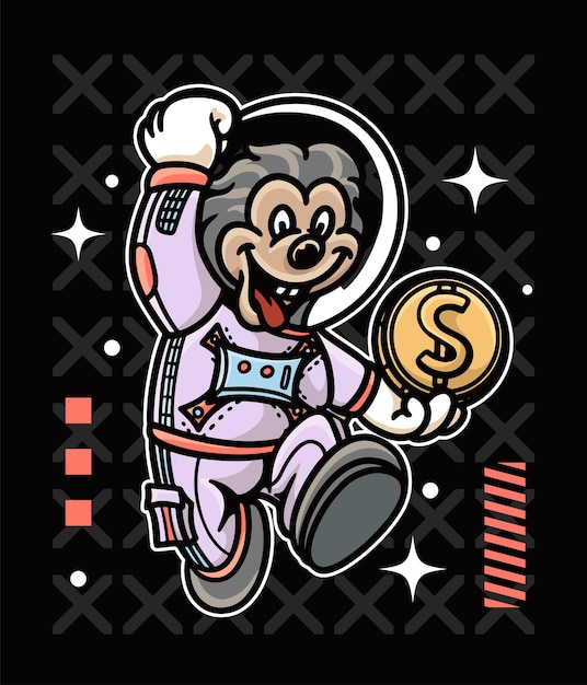 Małpa W Kostiumie Astronauty I Trzymająca Ilustrację Monety