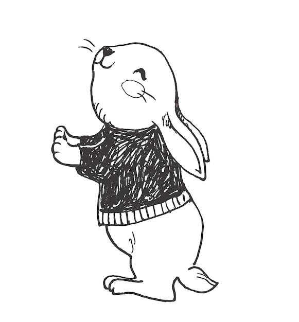 Plik wektorowy mały biały króliczek ubrany w t-shirt w paski