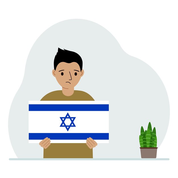 Mały Chłopiec Trzyma W Rękach Flagę Izraela Koncepcja Demonstracyjnego święta Narodowego Lub Patriotyzmu Narodowość
