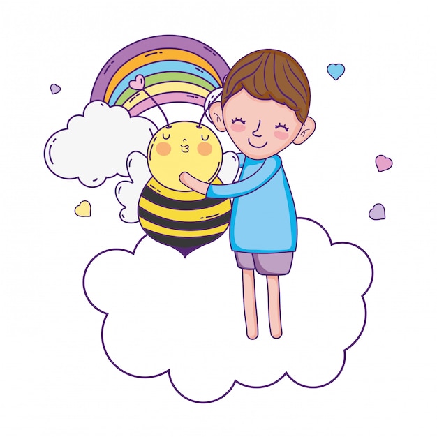 Mały Chłopiec Z Bee Kawaii Znaków