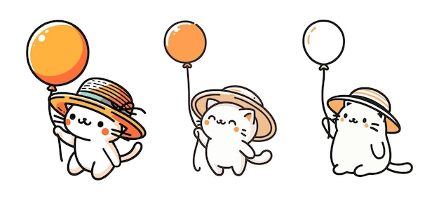 Plik wektorowy mały kot trzymający kreskówkę z balonem