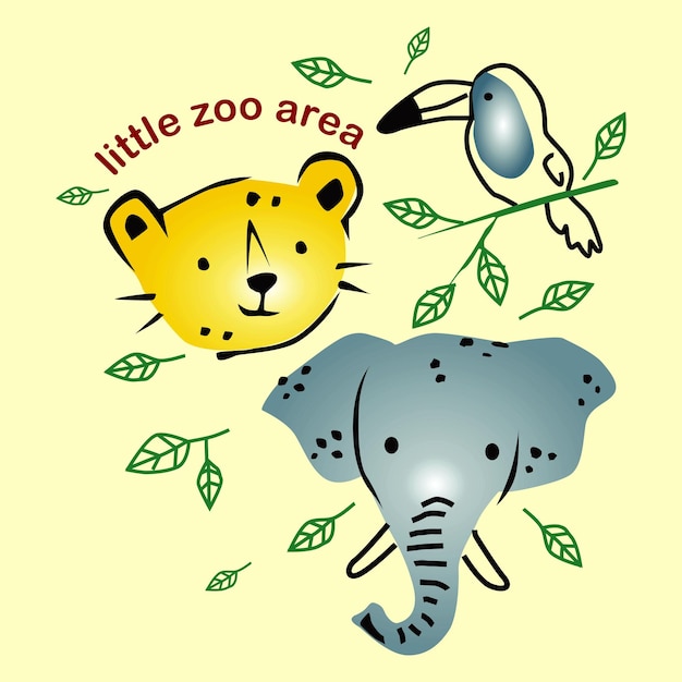 Mały Projekt Zoo, Kreskówka, Ilustracja Wektorowa Dla Druku, Wszystkie Media