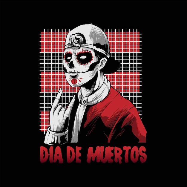 Man Dia De Muertos Z Metalową Ręką Ilustracja, Idealna Do Projektowania Koszulek, Odzieży Lub Towarów
