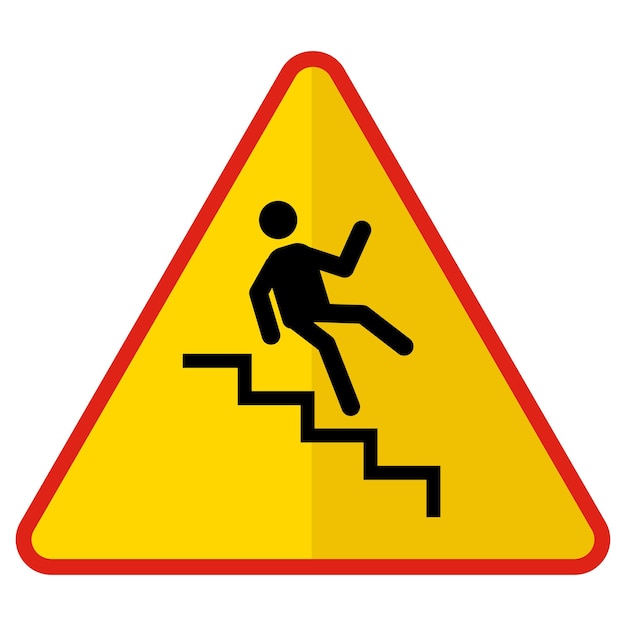 Plik wektorowy man falling from stairway czerwony żółty trójkąt koncepcji śliskie schody ostrzeżenie o nowoczesnym przewodniku ruchu