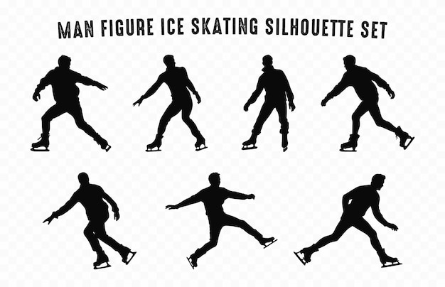 Man Figure Skating Silhouette Vector Bundle Mężczyzna łyżwiarz Sylwetki Czarne Clipart Set