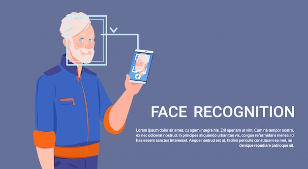 Man Hold Smart Phone Scanning Face Recognition Concept Biometryczna Technologia Kontroli Dostępu