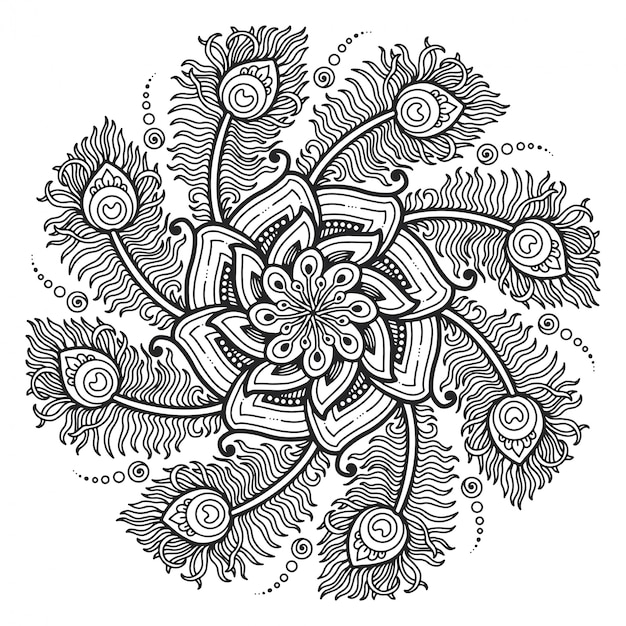 Mandala Do Kolorowania Pawie Pióro Projekt.