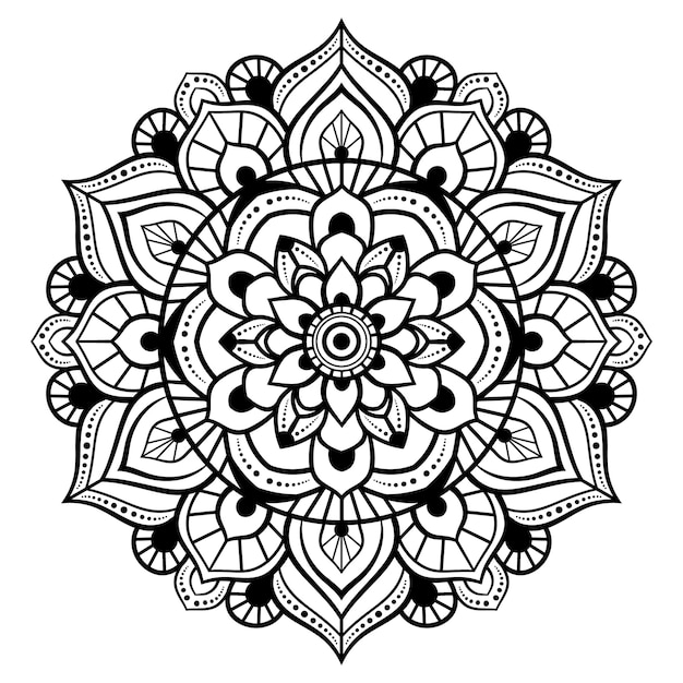 Mandala Ozdobnych Kwiatowy Kontur Czarno-biały