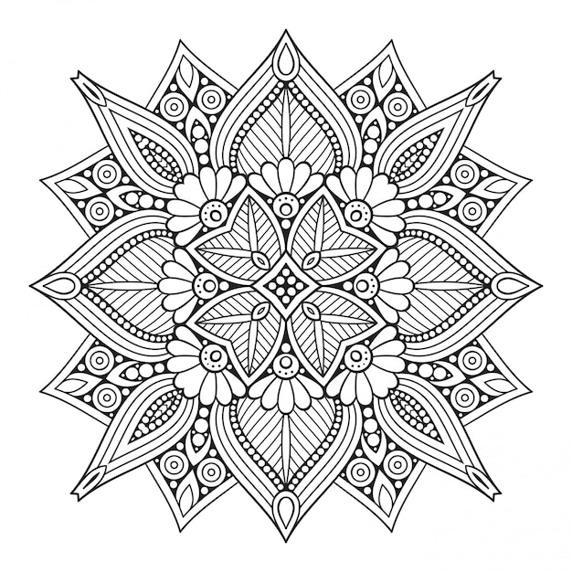 Mandala Prosta Grafika Liniowa, Element Dekoracyjny.