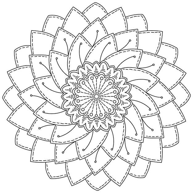 Mandala W Postaci Kwiatu Z Czterema Warstwami I Ozdobnymi Płatkami Zen Kolorowanka Z Naturalnymi Motywami