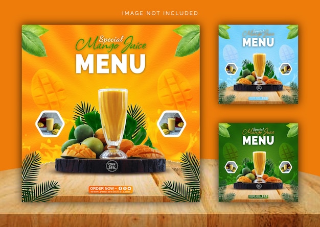 Plik wektorowy mango juice menu instagram banner ad concept szablon postu w mediach społecznościowych