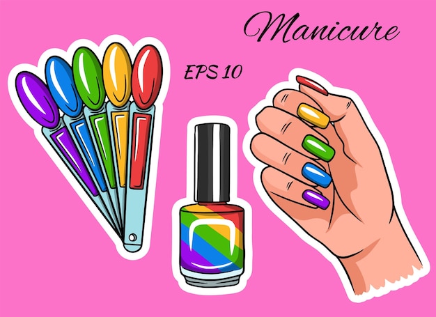 Plik wektorowy manicure. ręcznie z pomalowanymi paznokciami.