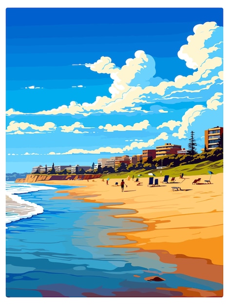 Plik wektorowy manly beach australia vintage travel poster souvenir postcard portret malowanie ilustracja wpa