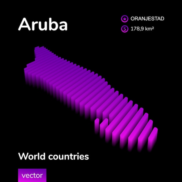 Mapa 3d Aruba Holland Stylizowany Neon Izometryczny Wektor W Paski Mapa Aruba Jest W Fioletowych Kolorach Na Czarnym Tle Baner Edukacyjny