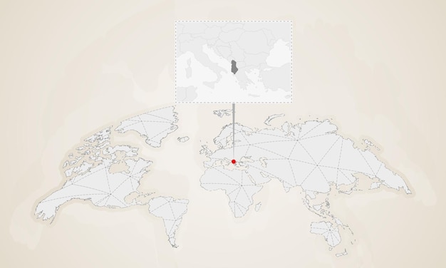 Mapa Albanii Z Sąsiednimi Krajami Przypiętymi Na Mapie świata