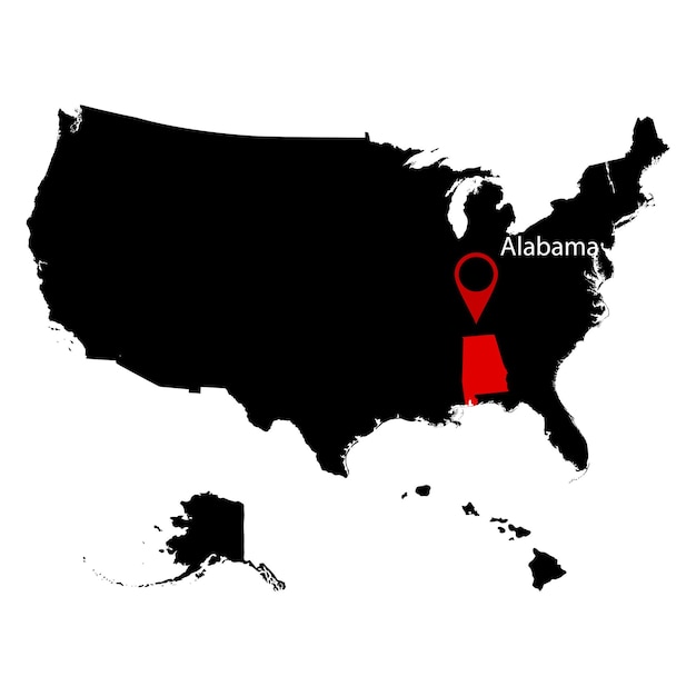 Mapa amerykańskiego stanu Alabama na białym tle