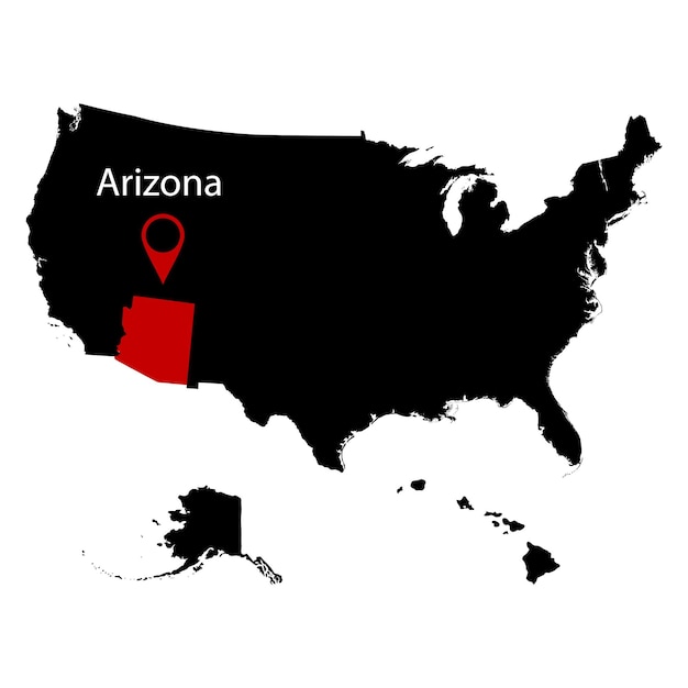 Mapa amerykańskiego stanu Arizona na białym tle