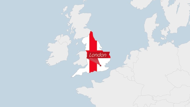Mapa Anglii Wyróżniona Kolorami Flagi Anglii I Pinezką Stolicy Kraju Londyn