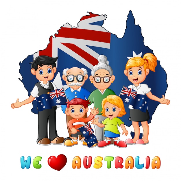 Mapa Australii Flaga Narodowa Z Dużą Rodziną