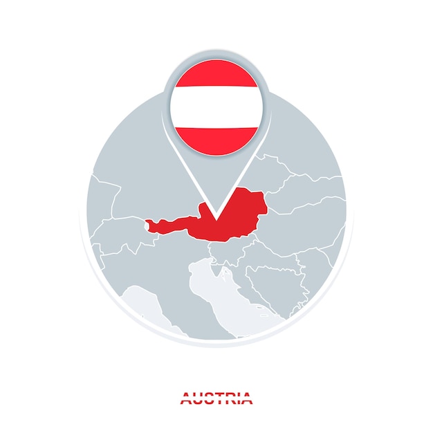 Mapa Austrii I Ikona Mapy Wektorowej Flagi Z Podświetloną Austrią