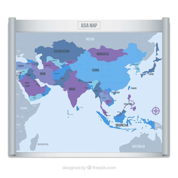 Mapa Azji W Kolorach Niebieskim I Fioletowym