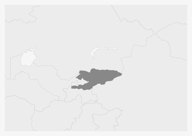 Mapa Azji Z Podświetloną Mapą Kirgistanu