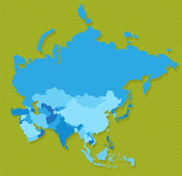 Plik wektorowy mapa azji z regionami niebieska mapa polityczna zielony ilustracja wektorowa tła
