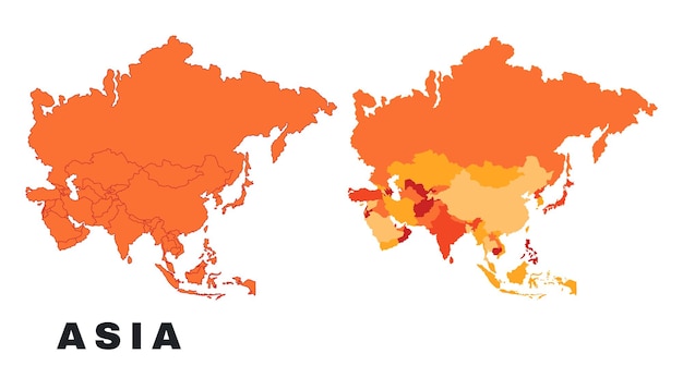 Mapa Azji żółte regiony mapy politycznej